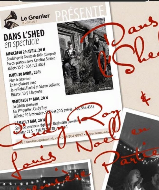L’affiche de la soirée — première partie de Dans l’Shed, La Bibitte (Bathurst), 1er mai 2015