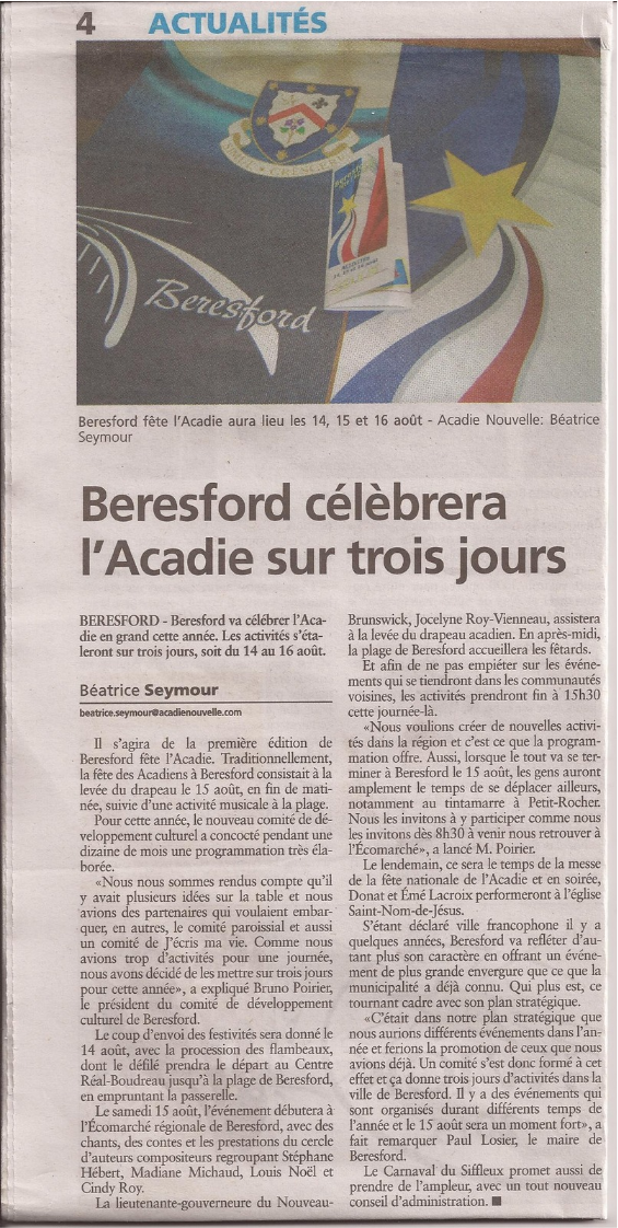 Page de L’Acadie Nouvelle du 9 juin 2015